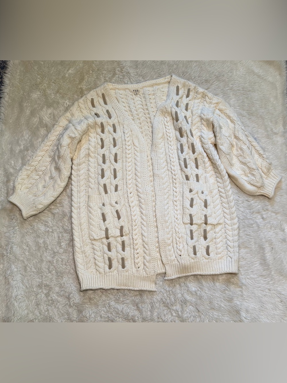 POL SMST233 Cable Knit Open Front Cardigan - Size Small